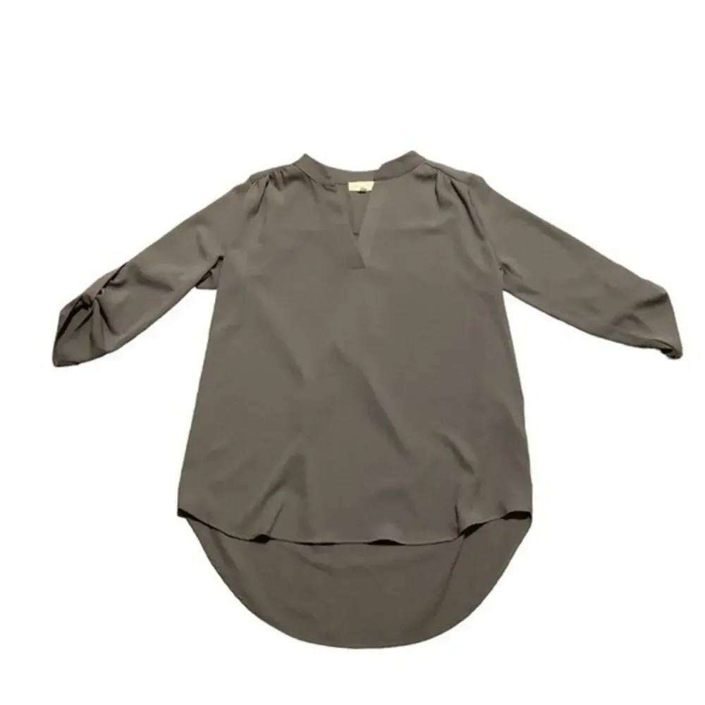 Perfect Peach‎ Blouse Top V neck 3/4 Sleeve Grey Size Small